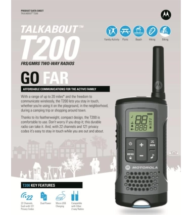 Radios Motorola Walkietalkie Talkabout T200 20 Millas 32 Kilometros 22 Canales