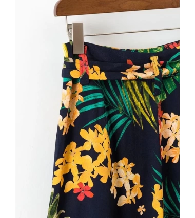 Pantalón Largo Culotte Estampado Floral Tropical Para Mujeres Disponible Talla S