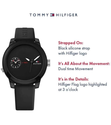 Reloj Tommy Hilfiger Denim 1791326 Deportivo 44Mm Negro